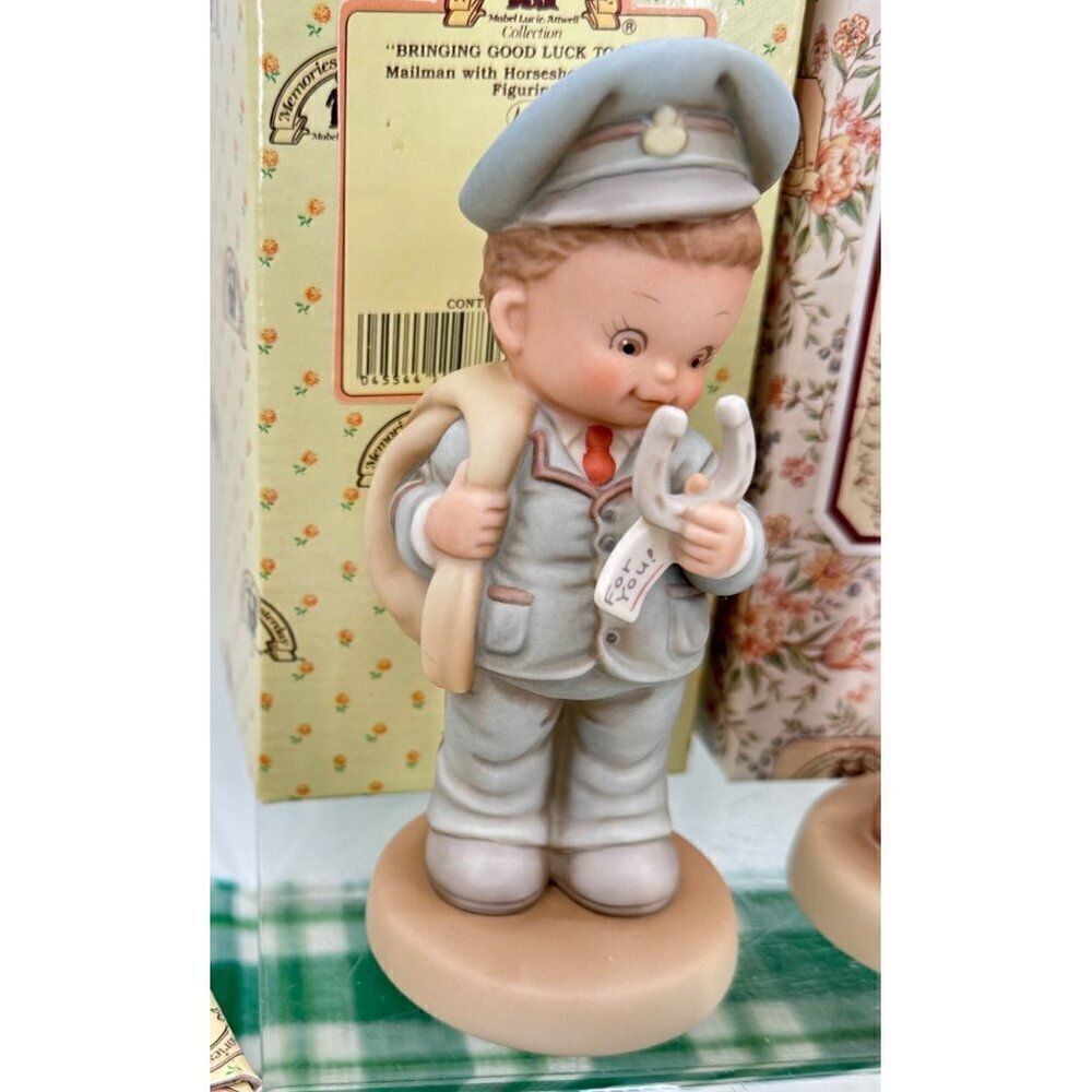 Memories of Yesterday Enesco Porcelain Figurine Mailman w/ Horseshoe Good Luck